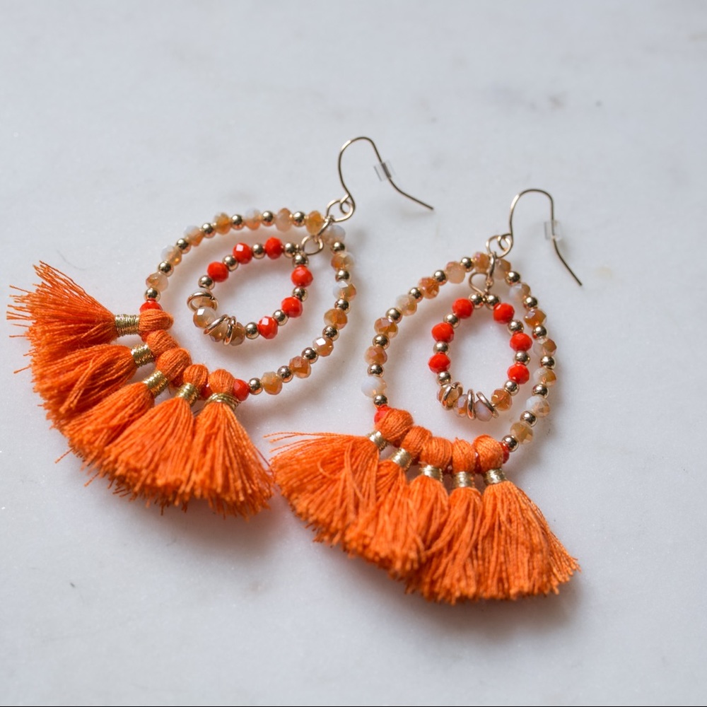Orange tassel earrings